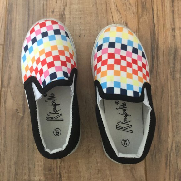 Little Girl Shoes Colorful Checkered Slip On - Picture 2 of 6